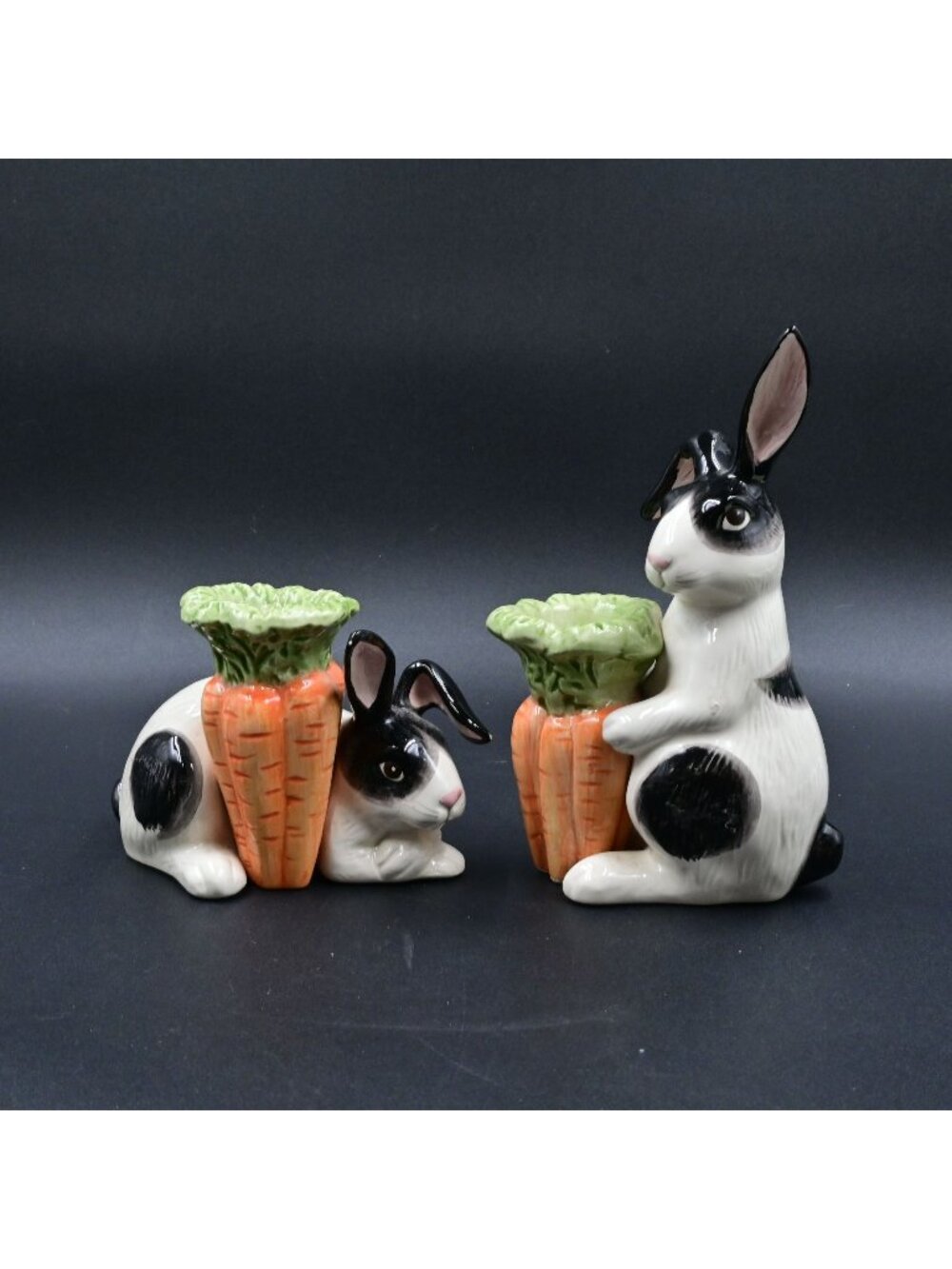 Fitz and Floyd Kensington Rabbit Candle Holder Set Vintage 1987 Bunny Carrot